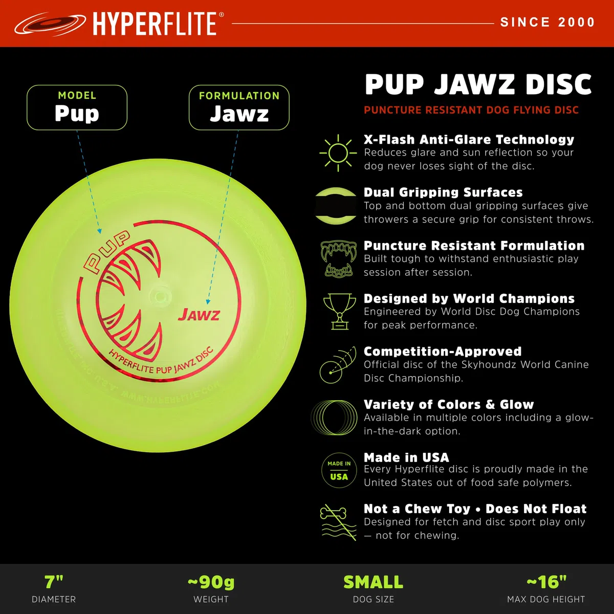 Hyperflite Jawz Pup, 18cm , Glow-in-the-Dark