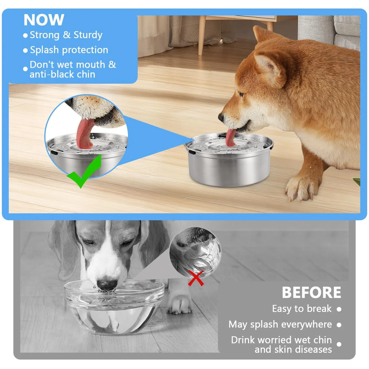 Set Di Ciotola Acqua Cane Antigoccia 1L In Acciaio Inox,Ciotola Galleggiante Per Cibo Per Cani Con Supporto Galleggiante,Senza Sporcare,Facile Da Pulire,Ideale Per Gatti E Cani
