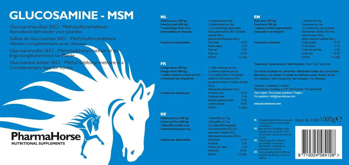 PharmaHorse Glucosamina Solfato e MSM | qualità Premium | Dosaggio Potente | 1000 Grammi