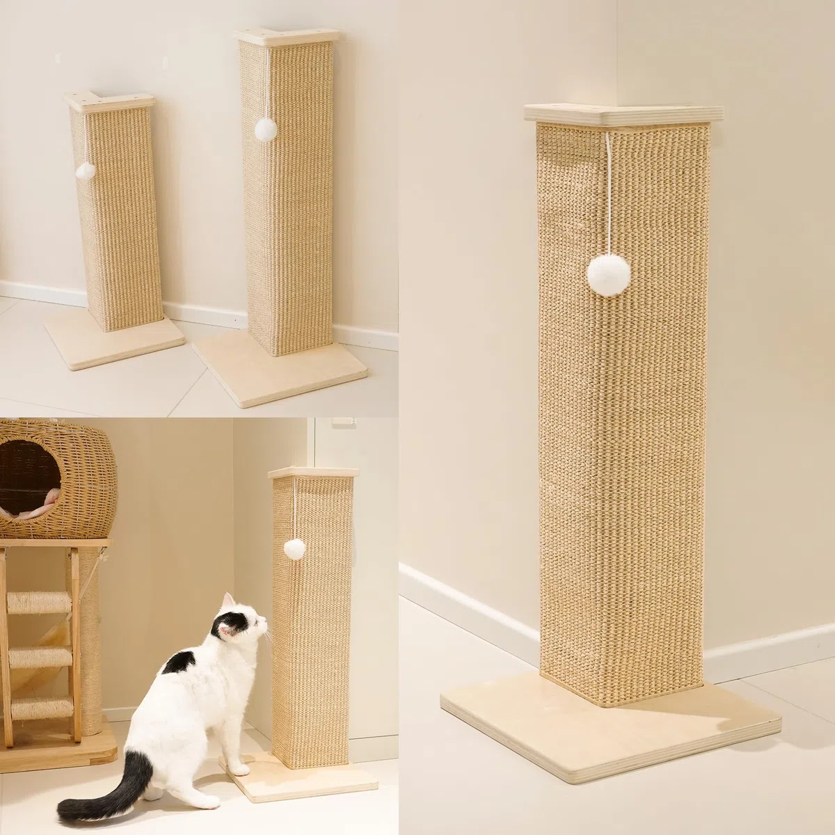PETKARAY Tiragraffi angolare per gatti, 55,9 cm, in sisal, per gatti interni, protezione per mobili da parete, con palla giocattolo