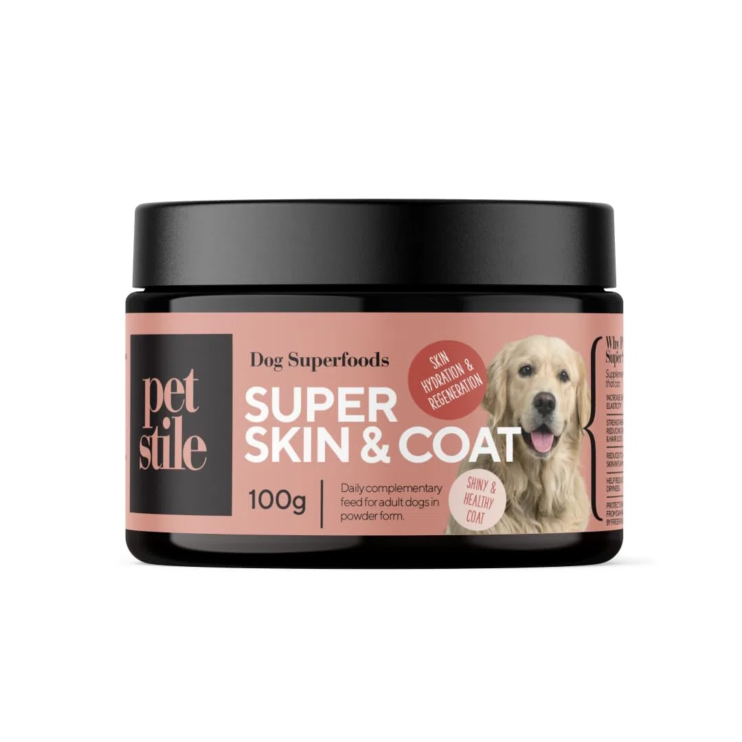 Super Skin & Coat – Integratore naturale per cani con collagene, semi di lino e olio di pesce per pelle elastica, pelo sano e riduzione delle infiammazioni (1x 100 g)