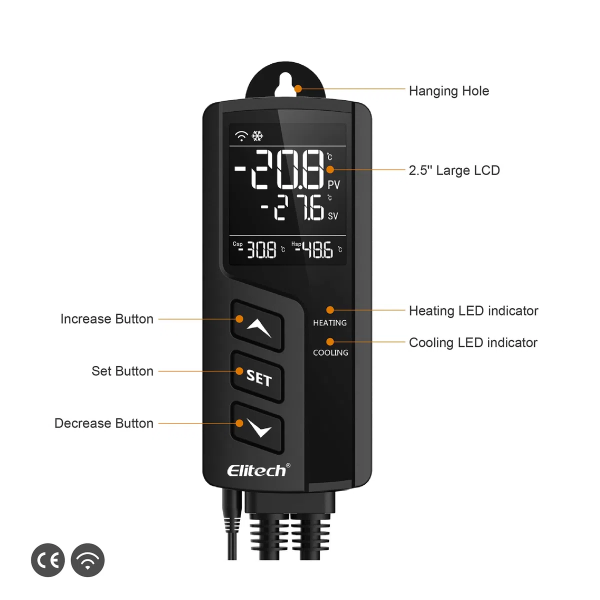 Elitech STC-1000WIFI Termoregolatore Digitale Termostato Temperature Controller, Dual Relay 220v Termostato Digitale con Sonda, Per Acquari, Rettili, Riscaldatori, Incubatori