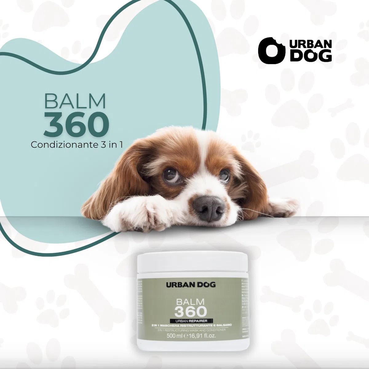 URBAN DOG BALM 360 Balsamo Maschera Cani 2 in 1 500 ml – Condizionante Ristrutturante Districante per Pelo Secco, Infeltrito e Opaco