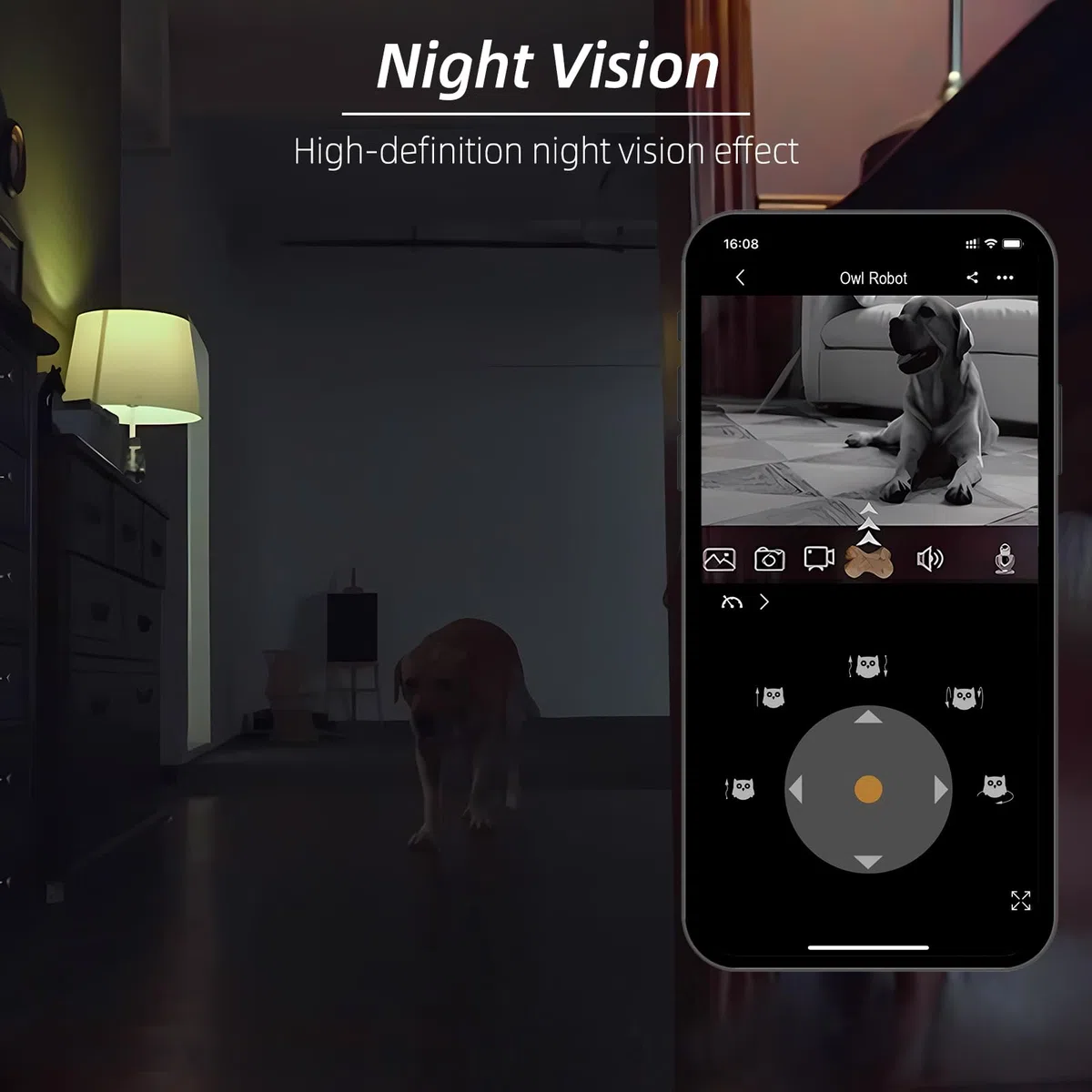 SKYMEE Owl Robot: fotocamera Full HD per animali domestici 1080P con distributore di caramelle, giocattolo interattivo per cani e gatti, monitoraggio mobile a casa completa tramite app, conversazione