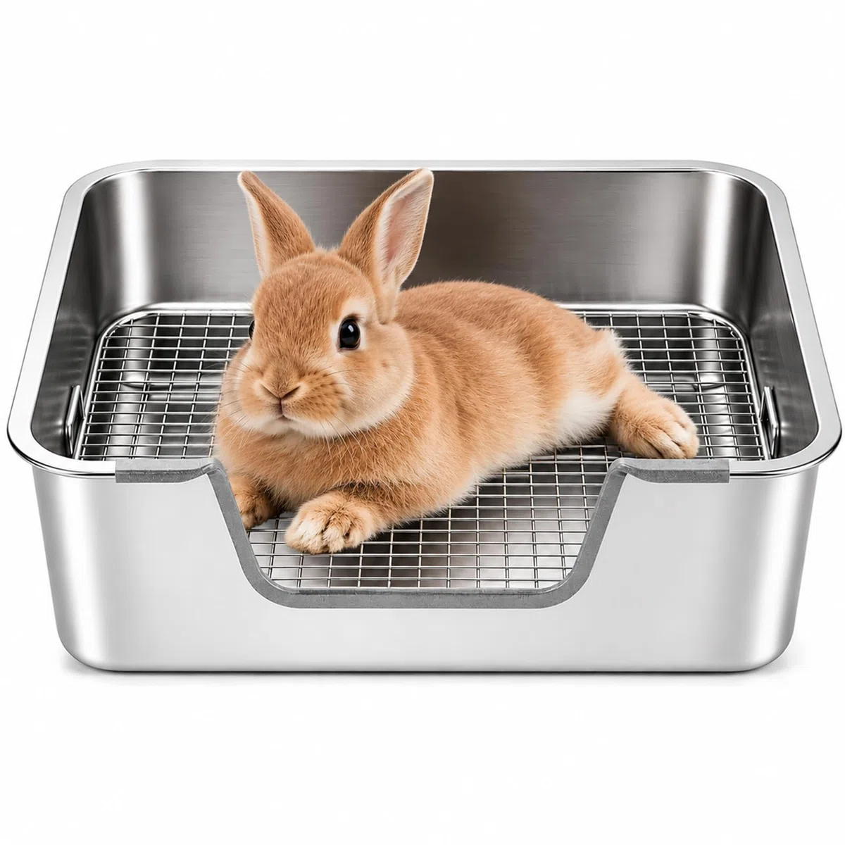 HYLYUN Lettiera per conigli in acciaio inox, grande (40 x 30 x 15 cm), toilette per roditori con griglia di protezione e piedini antiscivolo, resistente all'urina, estremamente igienica, ideale per 1