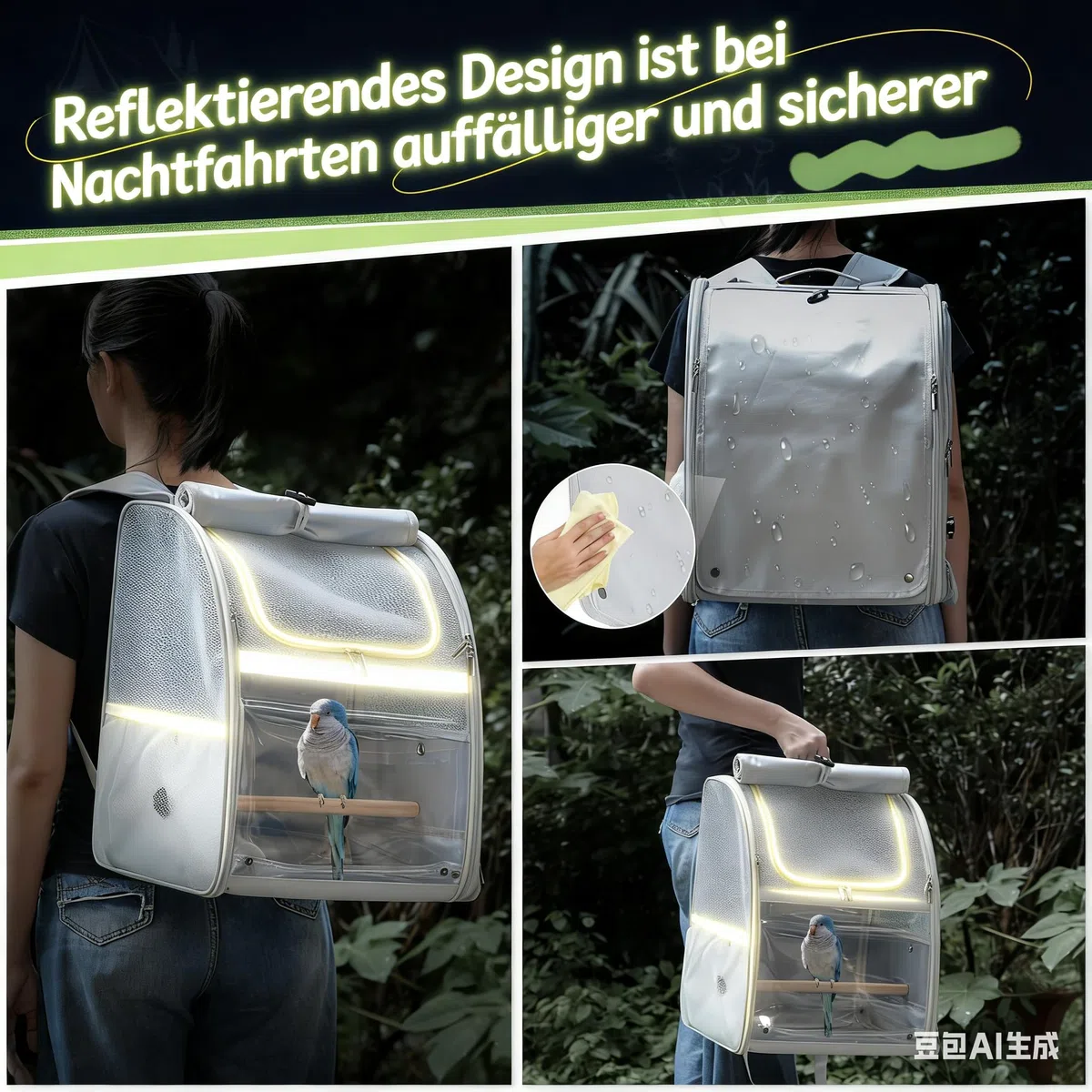 Borsa a Spalla per Trasporto di Uccelli per Pappagallini e Pappagalli, Borsa Impermeabile con 2 Perches e Vassoio, Gabbia da Viaggio Traspirante per Calopsiti, Leggera, 33,5x29x43 cm