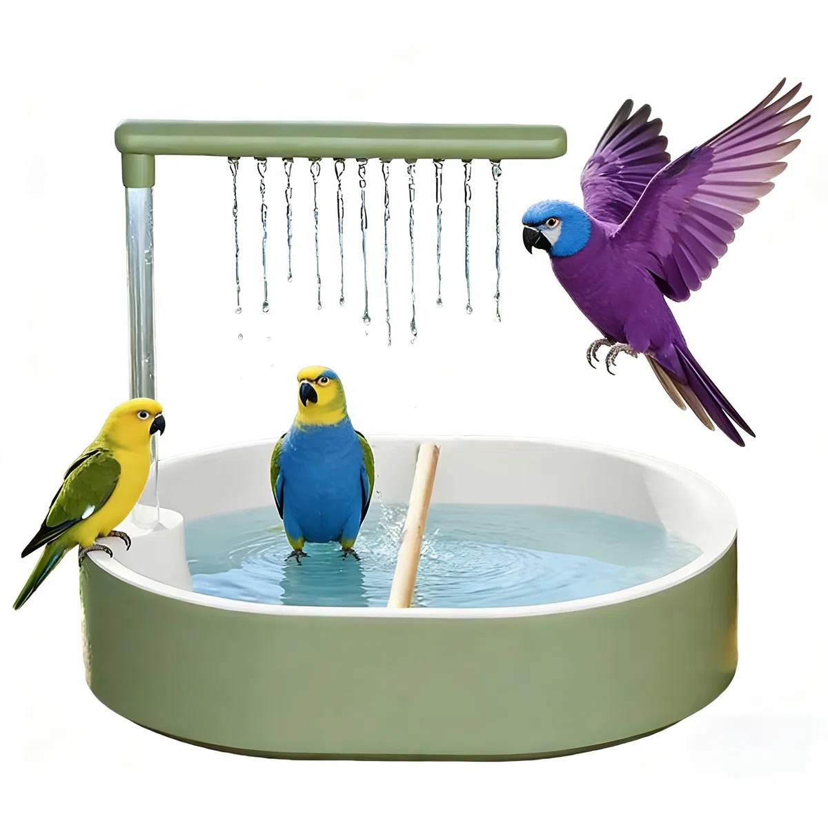 Bagno per uccelli, doccia per uccelli, pappagallini, doccia, uscita cascata, design antiscivolo, fontana per laghetto, accessori per gabbia, divertimento per pappagallo inseparabile