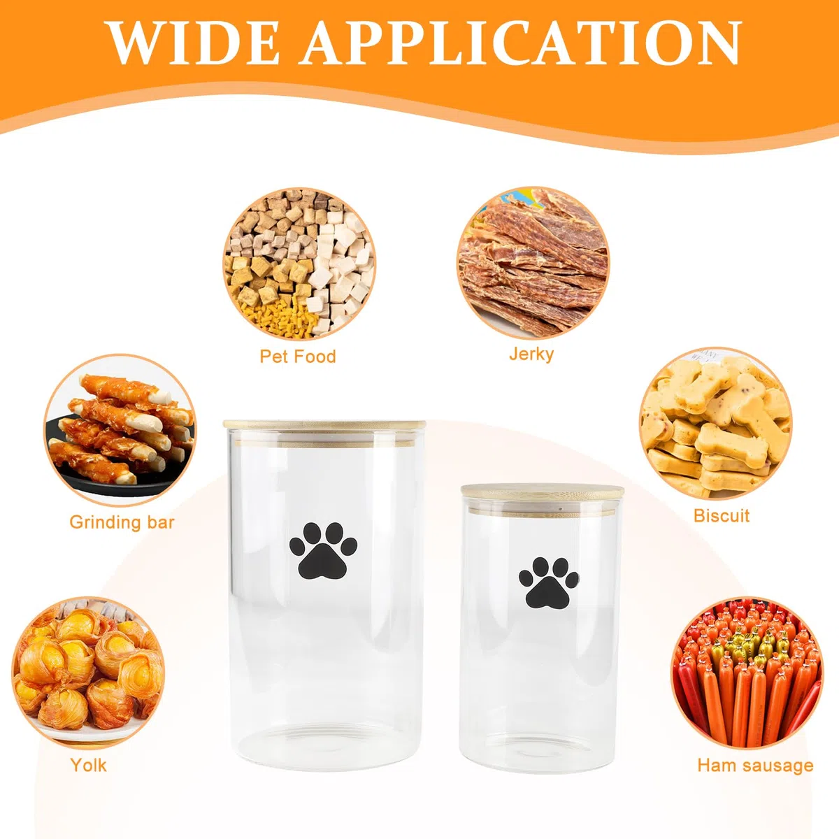 Geyecete Set di 2 Contenitore Crocchette Cani,4L + 2L Contenitore Vetro per Cibo Snack Per Cane Gatti,con Coperchio,Trasparente Contenitore per Biscotti Cane
