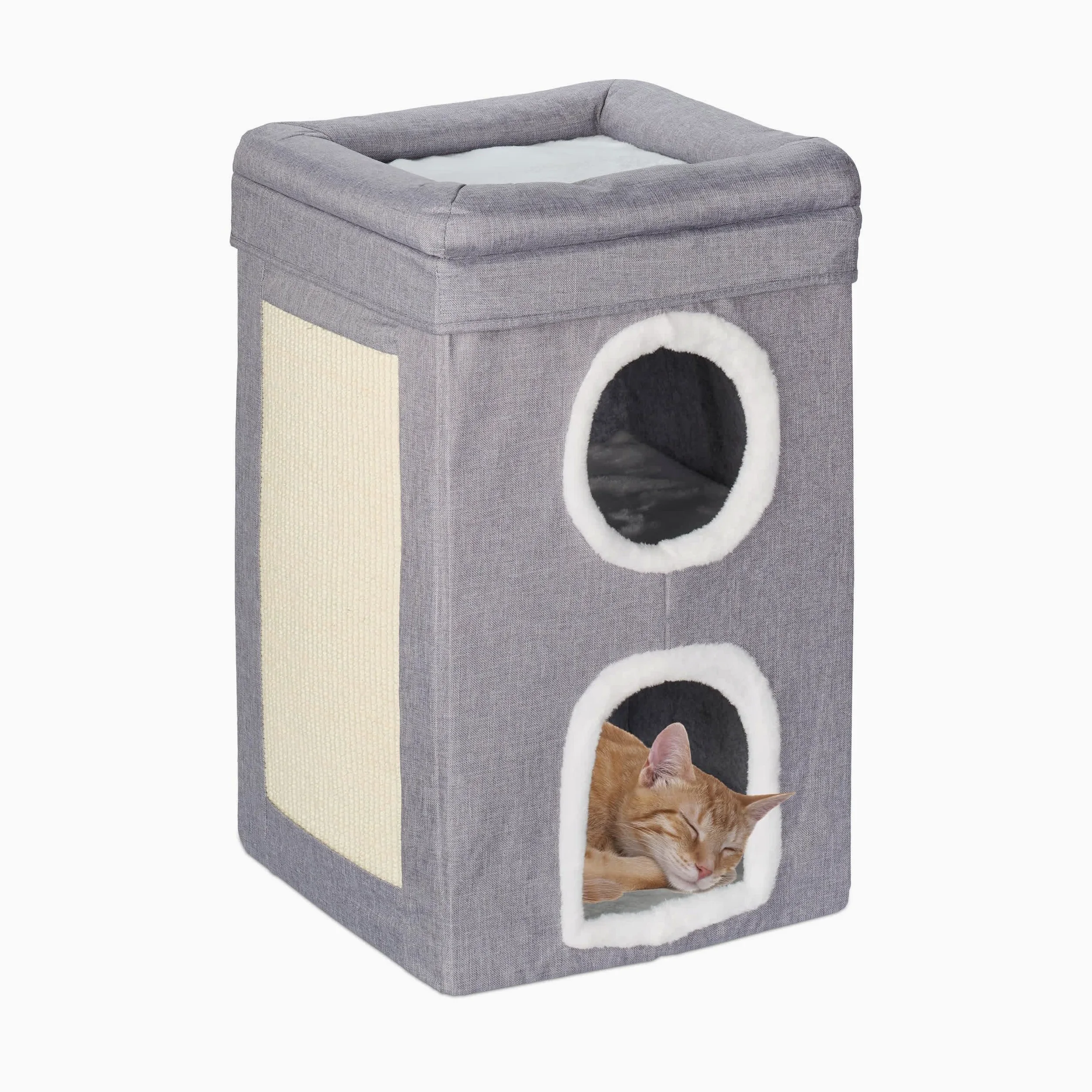 Relaxdays Casa per Gatti, Cuccia Morbida Pieghevole, HLP: 63x40x40 cm, 3 Piani, Tiragraffi per Unghie, Grigio Bianco