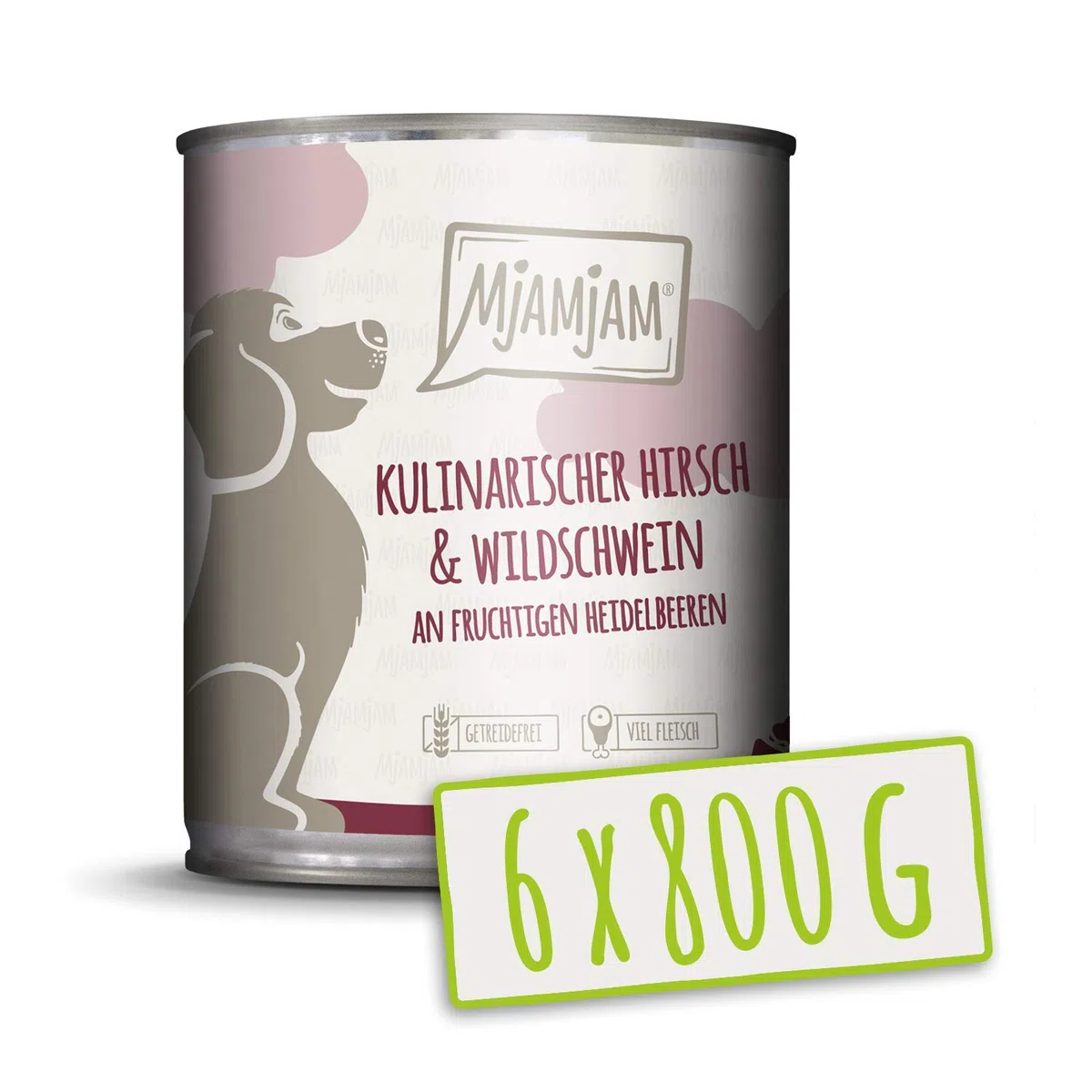 MjAMjAM - cibo umido premium per cani - cervo culinario e cinghiale con mirtilli rossi, confezione da 6 (6 x 800 g), senza cereali con carne extra