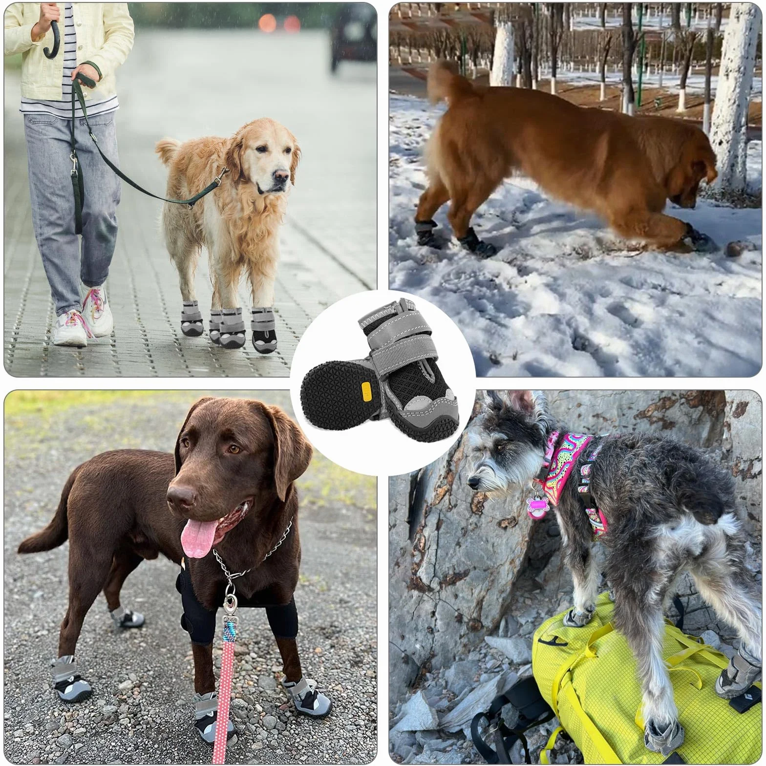 Scarpe per cani Hcpet per cani di taglia medio, stivaletti per cani antiscivolo con cinturini riflettenti Protezione per le zampe per escursioni sulla neve/passeggiate/esterni/pavimento (4)
