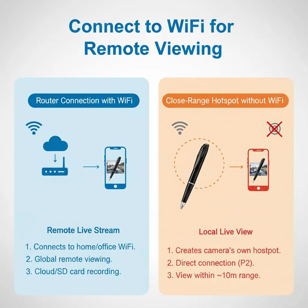 Penna Telecamera 2-in-1 (Penna & Videoregistratore) con Scheda SD da 32GB, Lunghezza Focale Corta, 1080P FHD, Archiviazione Locale, Batteria Integrata a Lunga Durata, Visualizzazione Remota