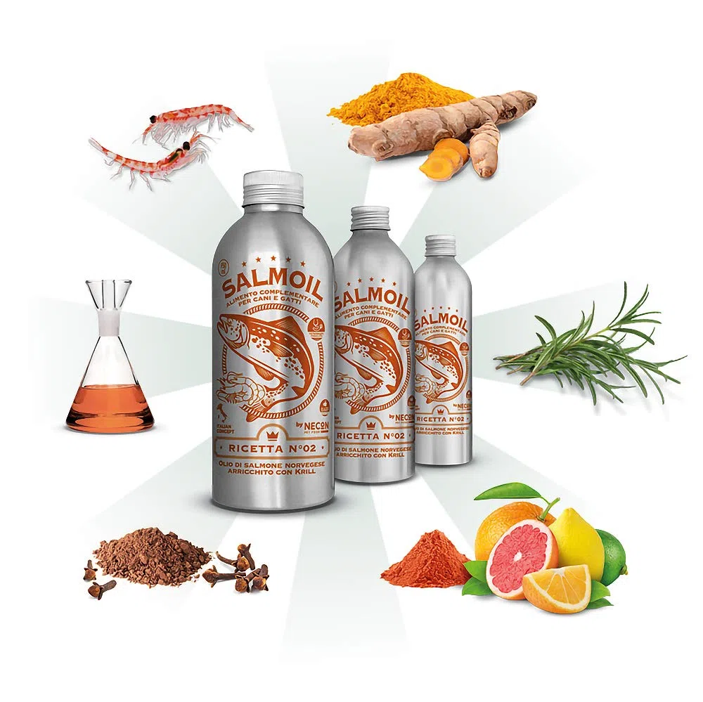 Salmoil Ricetta 2 Alimento Complementare per Cani e Gatti a Base di Olio di Salmone Norvegese e Krill - 950 ml