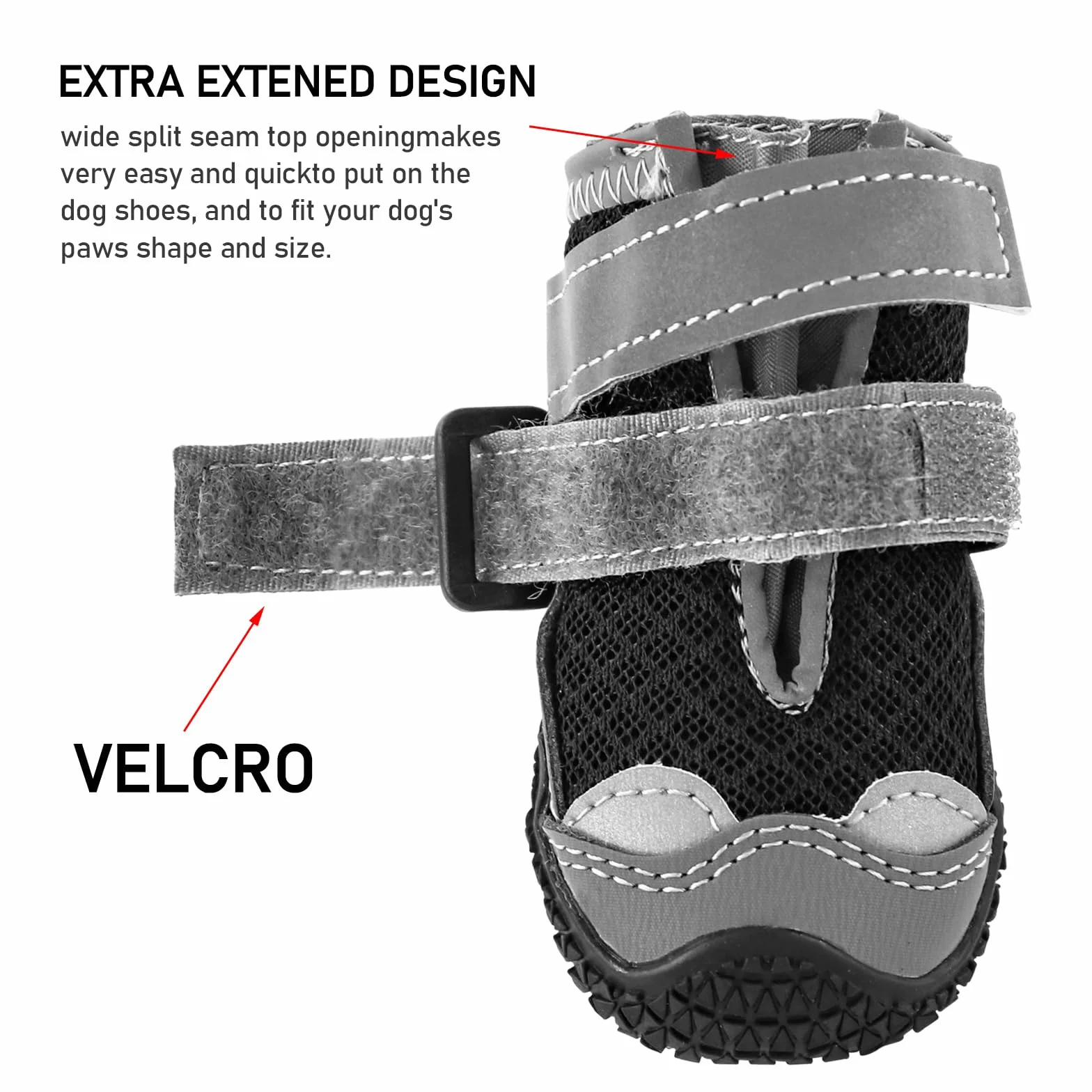 Scarpe per cani Hcpet per cani di taglia medio, stivaletti per cani antiscivolo con cinturini riflettenti Protezione per le zampe per escursioni sulla neve/passeggiate/esterni/pavimento (4)
