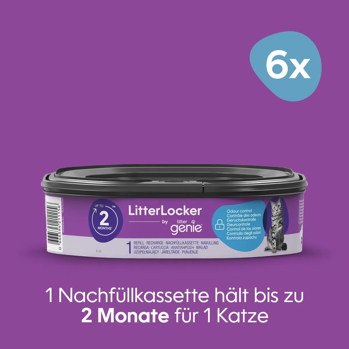 Litter Genie LitterLocker, confezione da 6 ricariche, pellicola speciale originale con barriera antiodore garantisce 100% protezione dagli odori, cassetta da 2 mesi