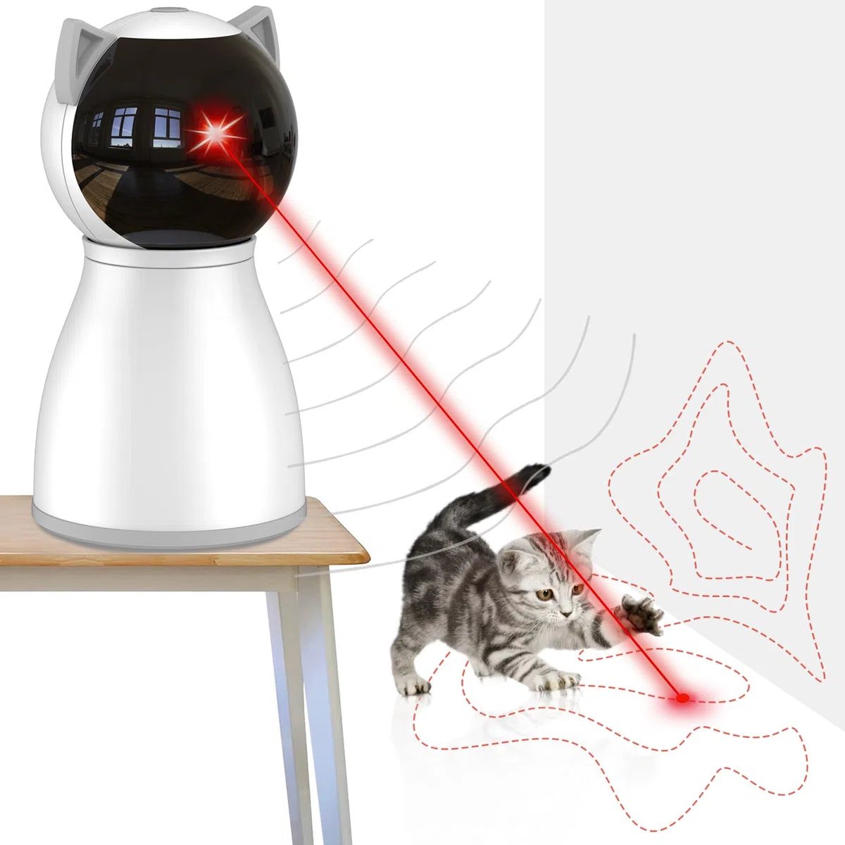 YVE LIFE Giocattolo automatico laser per gatti, interattivo per gattini/cani, ricarica USB, posizionamento alto, 5 modelli casuali, accensione automatica e silenziosa (P01)