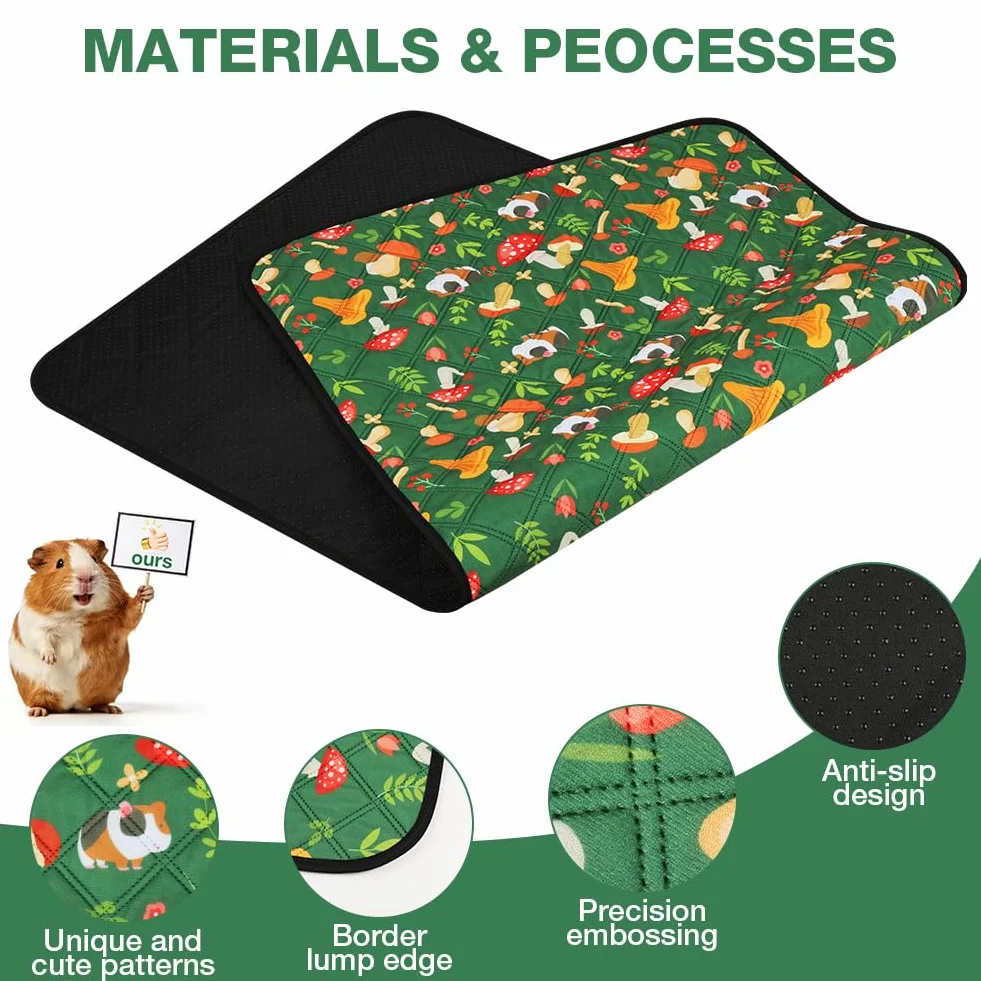 AUYAO Fodera per gabbia di porcellini d'India, impermeabile, riutilizzabile, tappetino assorbente per animali domestici, per piccoli animali, criceti, coniglietti, conigli (2 pezzi, verde)
