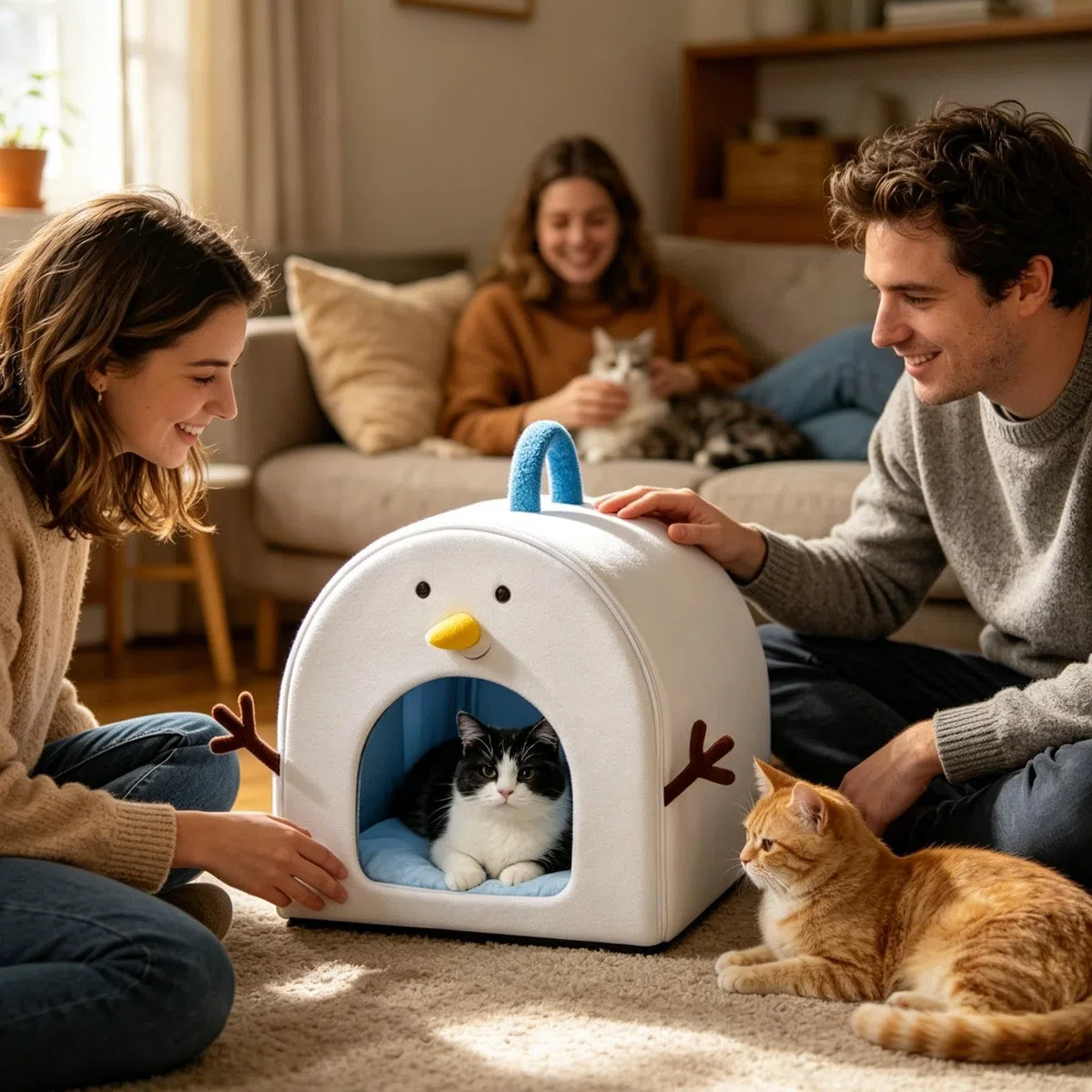 Cuccia Estiva Gatto Refrigerante con 4 Panetti di Ghiaccio, lettos Isolato Impermeabile e Traspirante, Grotta Rifugio per Gatti e Cani Piccoli, Tenda da Interno Casa e Ufficio