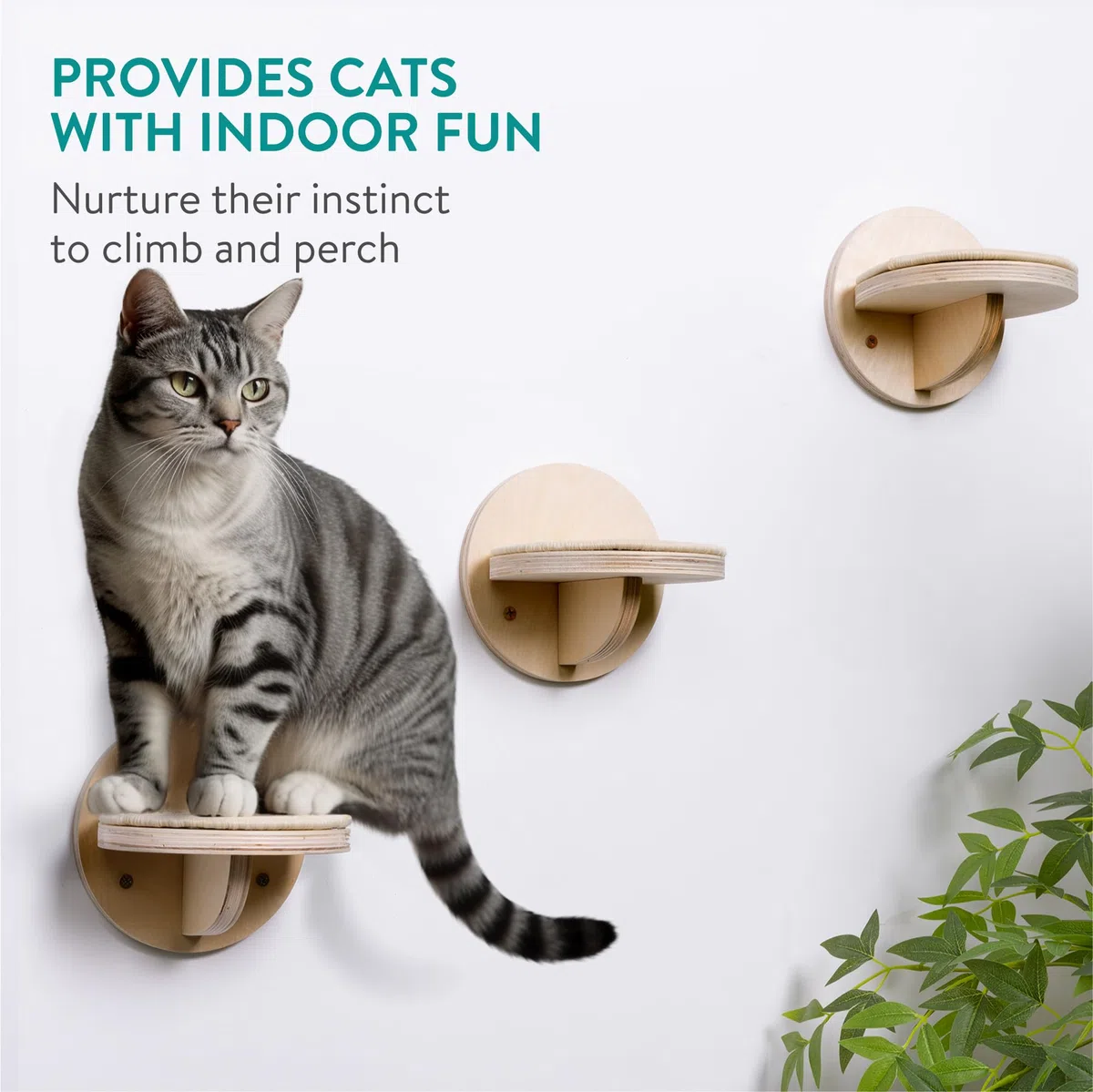 Navaris Scaletta per Gatti - Parete Arrampicata - 3 Mensole da Parete - Mensola Gatto 16 x 16 x 15 cm - Peso Supportato 10 kg - Palestra Gatti - Montaggio Facile - in Legno e Sisal