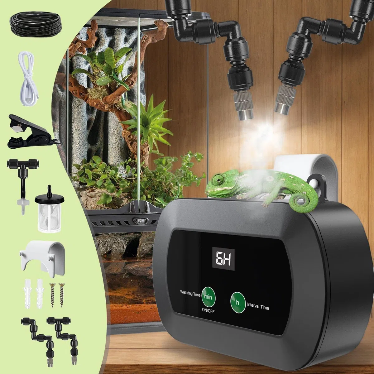 Umidificatore per rettili, di nebulizzazione Intelligente per terrari, nebulizzatore Automatico per rettili con Timer, ugelli nebulizzatori Regolabili a 360 Gradi per, lucertole