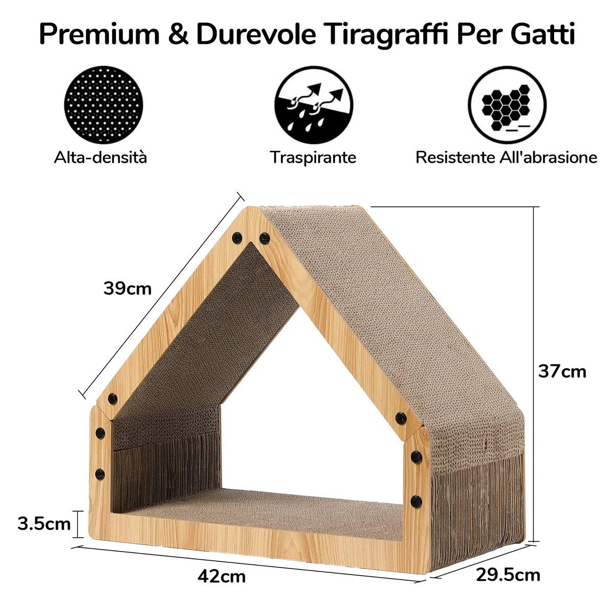 FUKUMARU Tiragraffi Per Gatti, Tiragraffi A Forma Di Casa Extra Lungo 42 cm Per Gatti, Tiragraffi In Cartone,Lettino Giardino,Carico Massima di 10 KG, Grande,Divertente.
