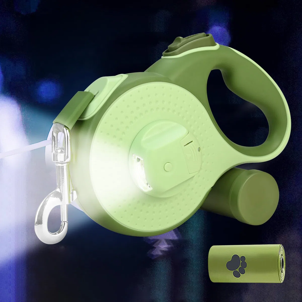 Guinzaglio per cani da 8 m, con luce LED e supporto per borsa, senza nodi, guinzaglio di grandi dimensioni, pulsante del freno rapido e impugnatura antiscivolo, per cani fino a 50 kg/110 kg, shopping