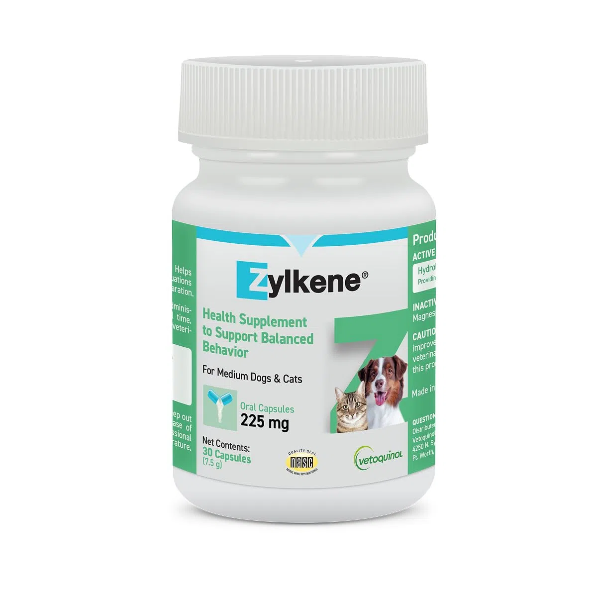 VETOQUINOL Zylkene Capsule Comportamento di Supporto per i Cani e Gatti 225mg 30ct - calmante Latte Naturale Integratore proteico - Aiutare Gli Animali Domestici Affrontare Il Cambiamento e Lo Stress