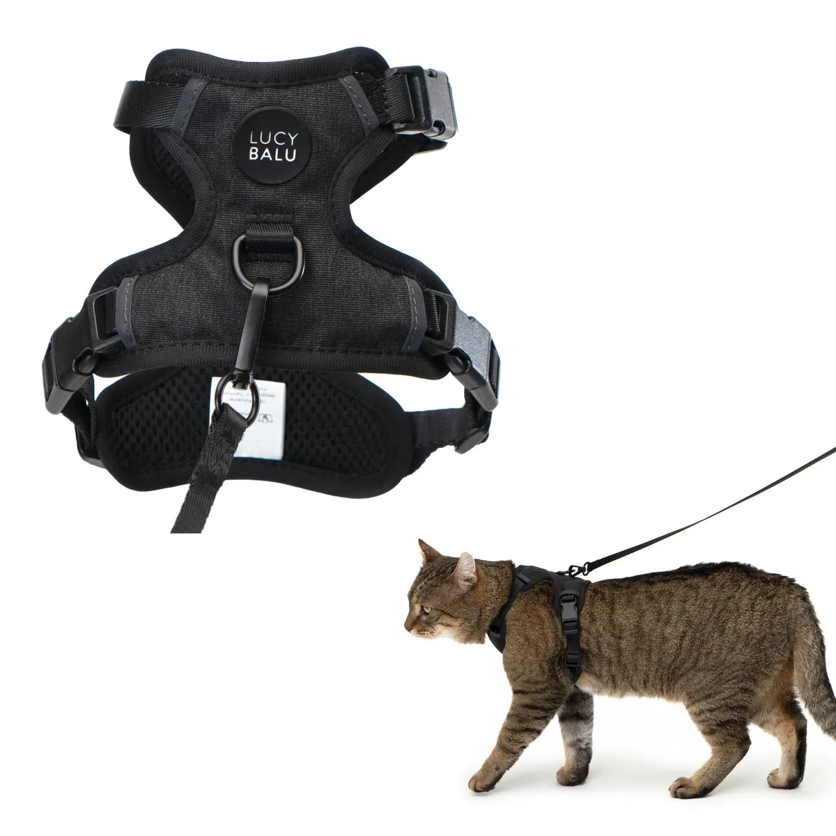 LucyBalu® Explorer Pettorina con guinzaglio e scomparto AirTag I Nero
