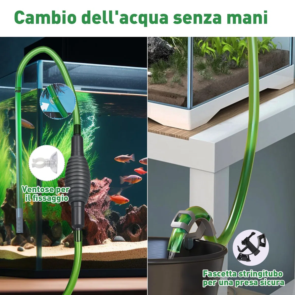 GuKKK Pulizia Acquario Ghiaia, Detergente per Acquario Accessori, Detergente per Ghiaia per Acquari Kit con Sifone, per Il Cambio dell'Acqua dell'acquario e la Pulizia della Sabbia dell'acquario