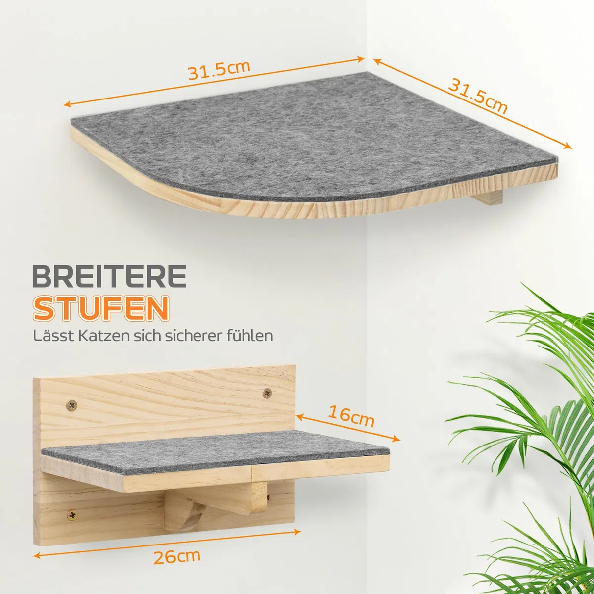 Pawtasy Pareti da arrampicata per gatti, set da 4 pareti per gatti, in legno naturale, fino a 35 kg