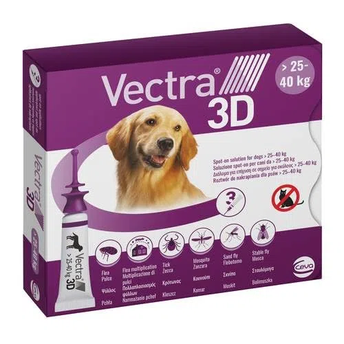 Antiparassitario per Cani VECTRA -da 25 a 40 kg - 3 Pipette Spot-on - Protezione completa contro parassiti per cani