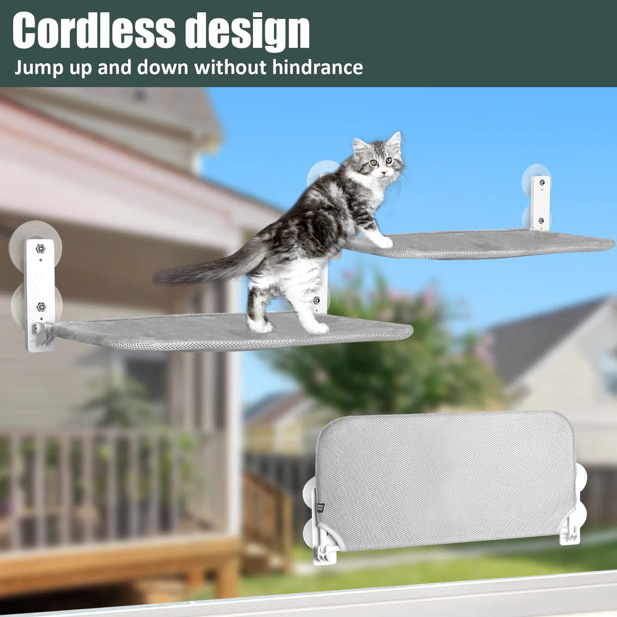 GUUSII HOME Amaca per Gatti da Finestra Amaca Gatto Trespolo da Appendere con Potenti Ventose Letto Facile da Montare Tappetino Reversibile Stabile Mensole Cuccia 52 * 30cm Fino a 25kg da Interno