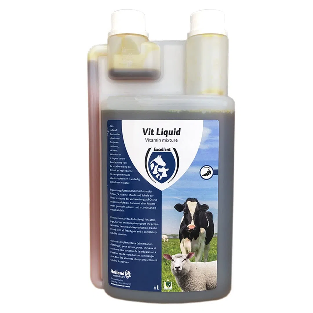 Excellent VIT Liquido Mulitaminico – Per sostenere la preparazione dell'estro e la riproduzione – Adatto per bovini, suini, cavalli e pecore, 1 litro