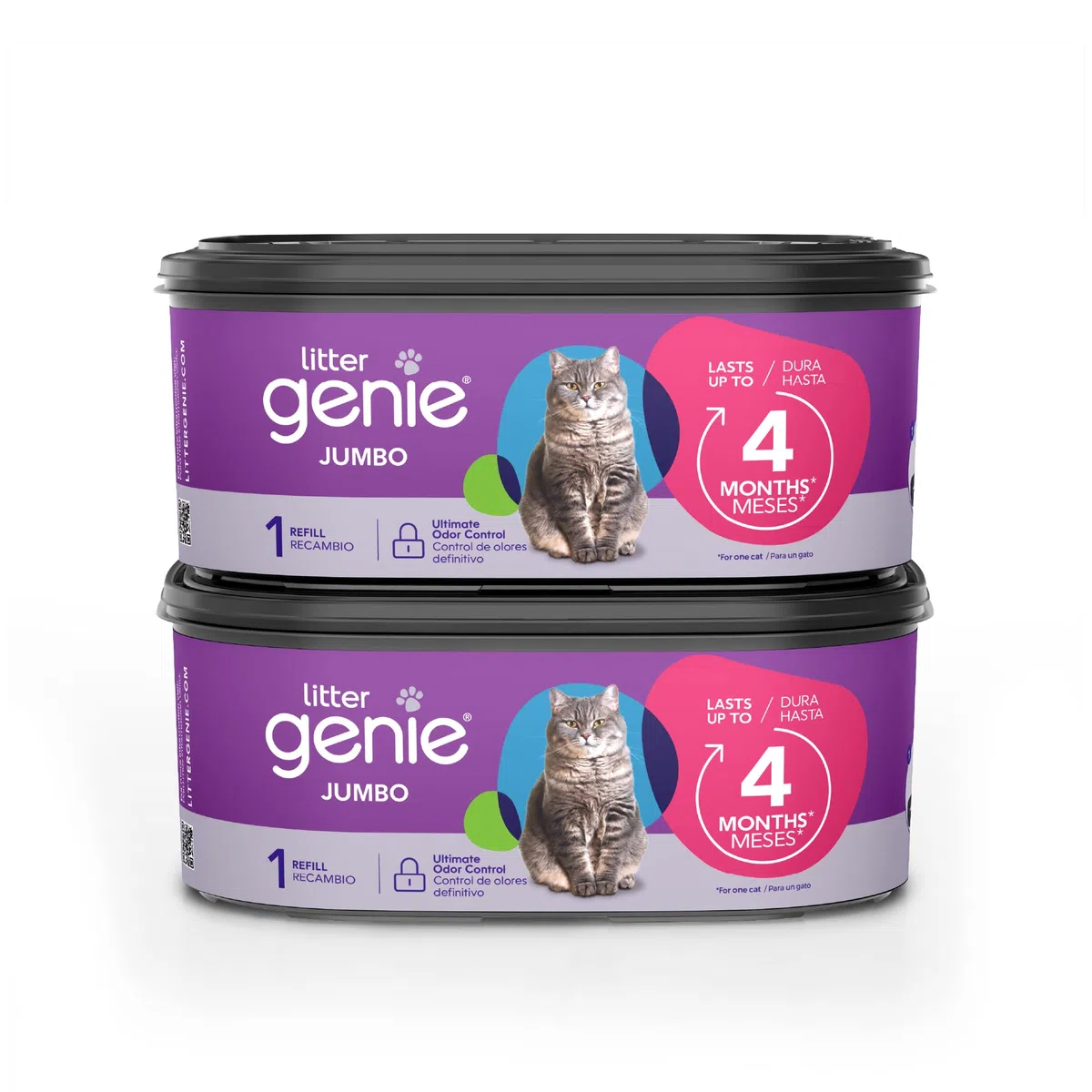 Litter Genie Sacchetti di Ricarica Jumbo (Confezione da 2) | Tecnologia Multistrato di barriera Contro Gli odori | 1 Cartuccia di Ricarica Quadrata Dura Fino a 4 Mesi per Gatto