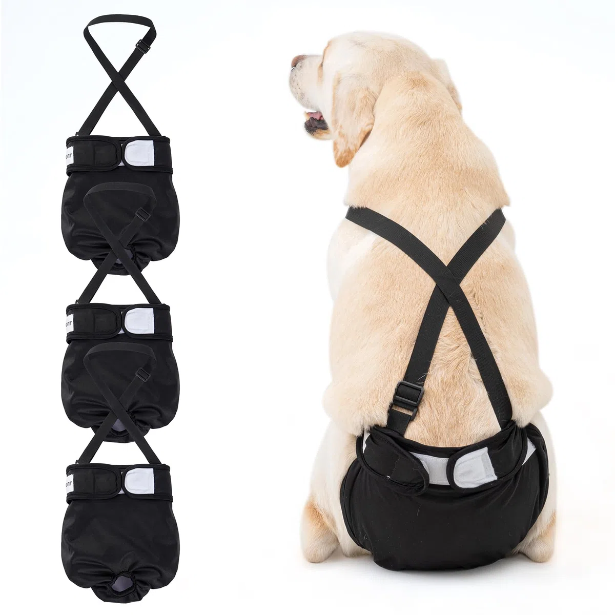 Avont 3 Pezzi Pannolini Cane Femmina Regolabili con Cinghie, Mutandine Cane Femmina Calore Altamente Riutilizzabili -XL Nero