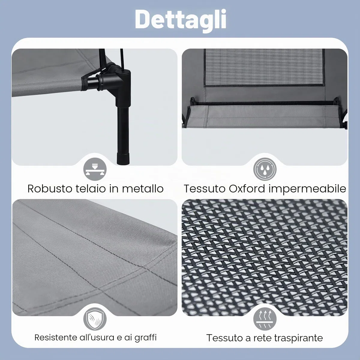UISEBRT Cuccia Rialzata per Cani con Baldacchino e Tetto Impermeabile, Lettino da Esterni con Rete Traspirante per Campeggio, Spiaggia - Misura L, 92 x 76 x