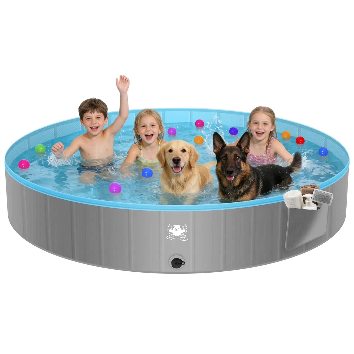 FORMIZON Piscina Pieghevole per Cani, Piscine per Cani Grandi e Piccoli, Antiscivolo, Portatile, Rigida, Piscina Cane per Animali Bambini (160)