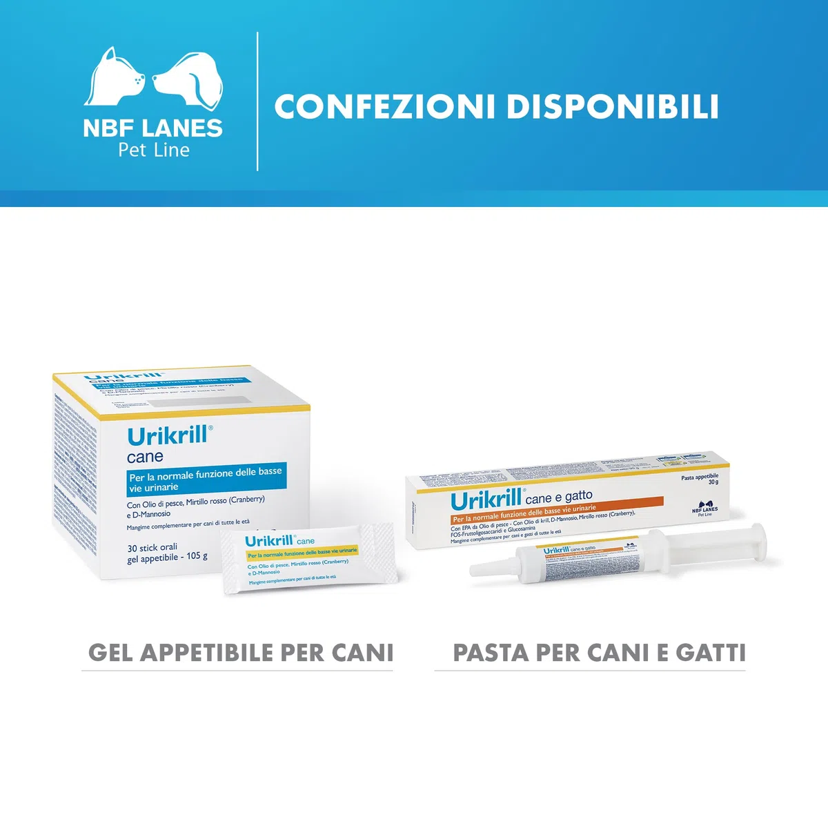 NBF Lanes | Urikrill Cane, Gel Appetibile 30 bustine, per la Normale Funzione delle Basse Vie Urinarie del Cane