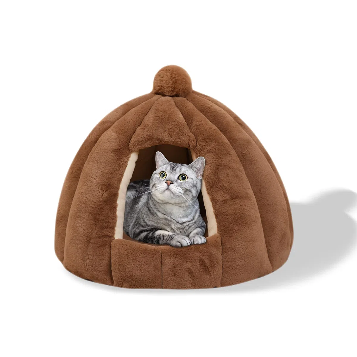 Galatée Letto Grotta Per Gatti, Letto Per Gatti Con Fondo Antiscivolo, Cuccia Per Animali Domestici Con Cuscino Interno Rimovibile e Lavabile, Morbido e Accogliente Igloo Gatto Di Peluche(S, Marrone)