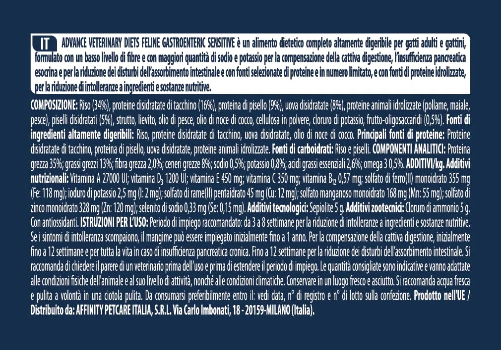 Advance Veterinary Diets Gastroenteric Sensitive, Cibo per Gatti con Problemi gastrointestinali, 2,75kg