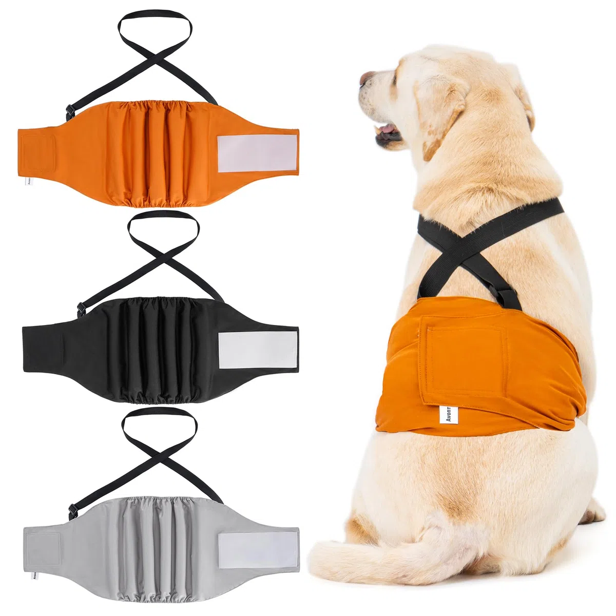 Avont Pannolini Cane Maschio 3 Pezzi Altamente Assorbenti, Impermeabile e Riutilizzabili Pannolini Per Cani Maschi con Bretelle Regolabili- XXL Nero/Grigio/Marrone