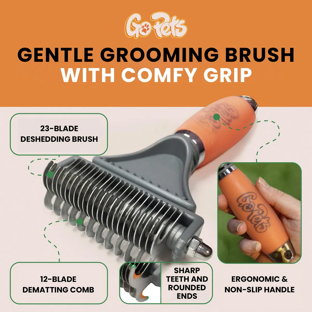 GoPets Pettine con rastrello professionale a 2 lati, per cani e gatti