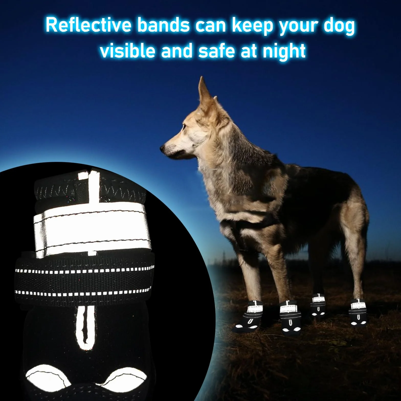 Scarpe per cani Hcpet per cani di taglia medio, stivaletti per cani antiscivolo con cinturini riflettenti Protezione per le zampe per escursioni sulla neve/passeggiate/esterni/pavimento (4)