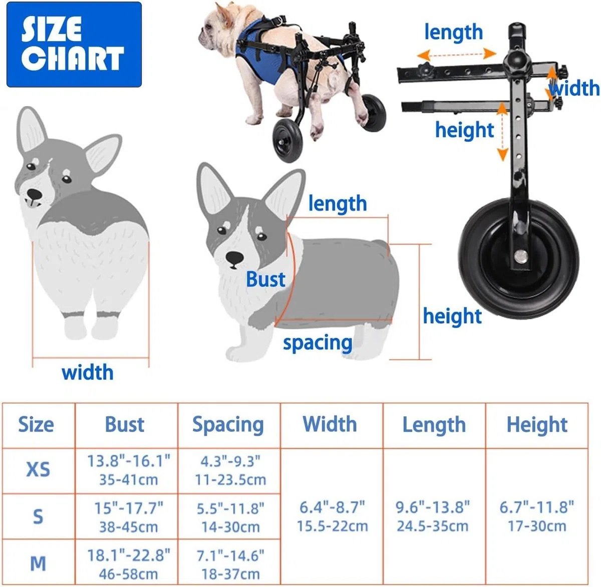 Carrozzina Per Cani Per Zampe Posteriori, Ausili Per La Mobilità Per Animali Domestici Disabili, Tutore Per Zampe Di Cani E Supporto Per Fianchi(Medium)