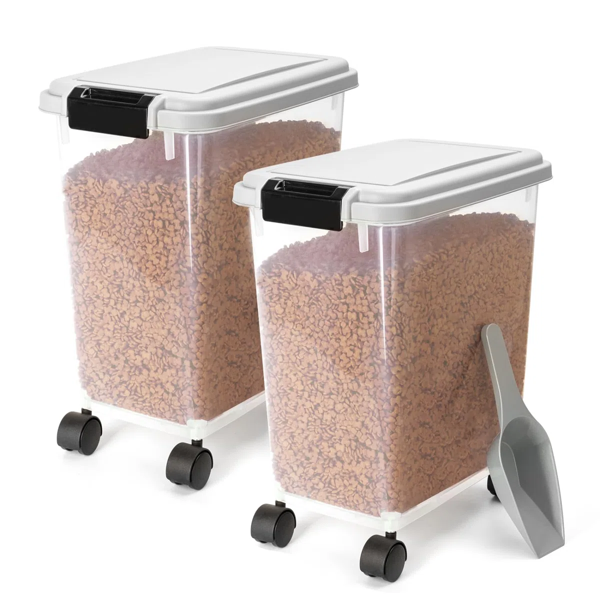 Nobleza - 2 Pezzi Contenitore per Animali da 20 L, Animali Domestici Scatola di Alimenti con Ruote Contenitore, Coperchio Ribaltabile, Ermetico, Trasparente, Ruote e Pala, per Cibo per Cani e Gatti
