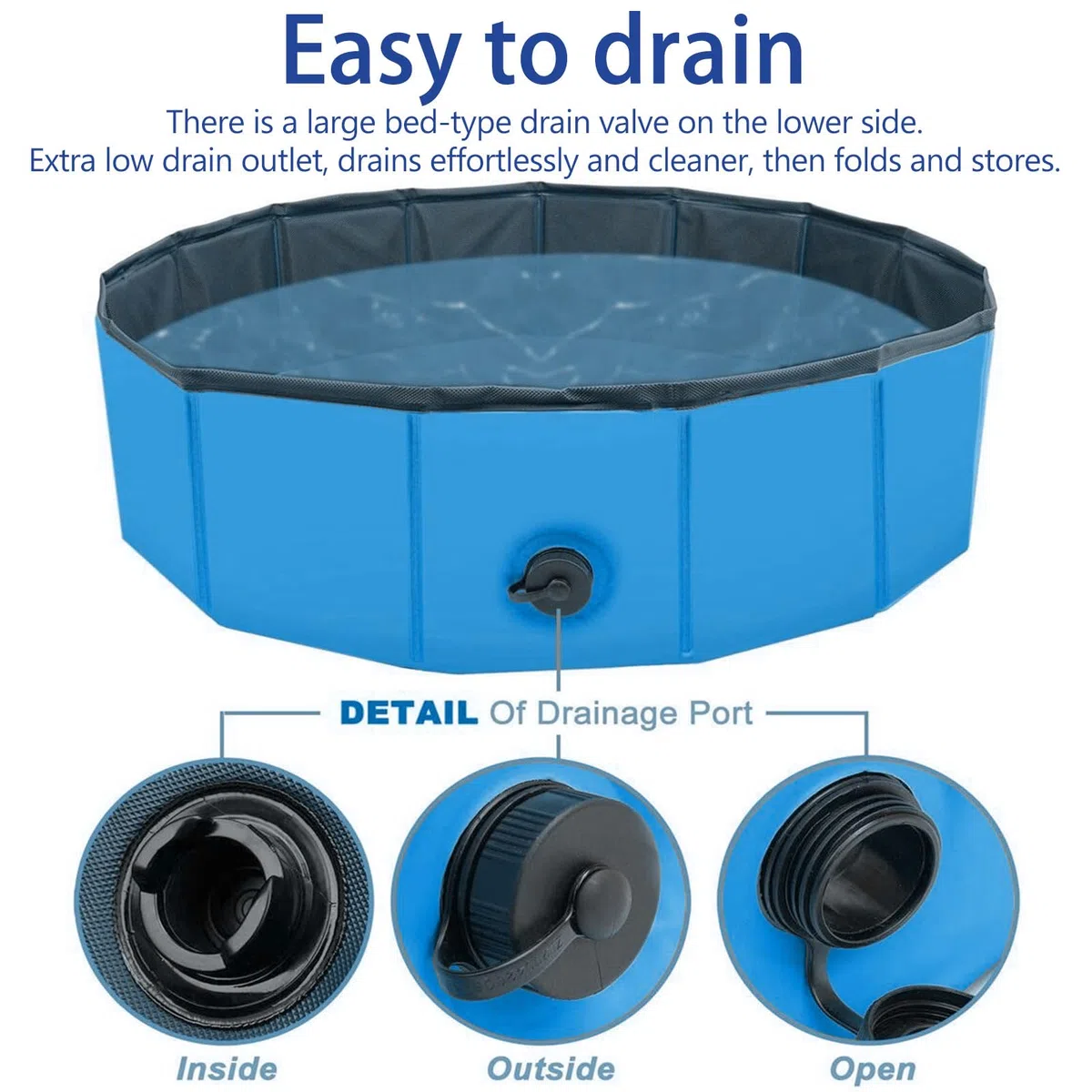 Piscina per cani, grande, 80 x 30 cm, pieghevole, per animali domestici, antiscivolo, portatile, in PVC, blu