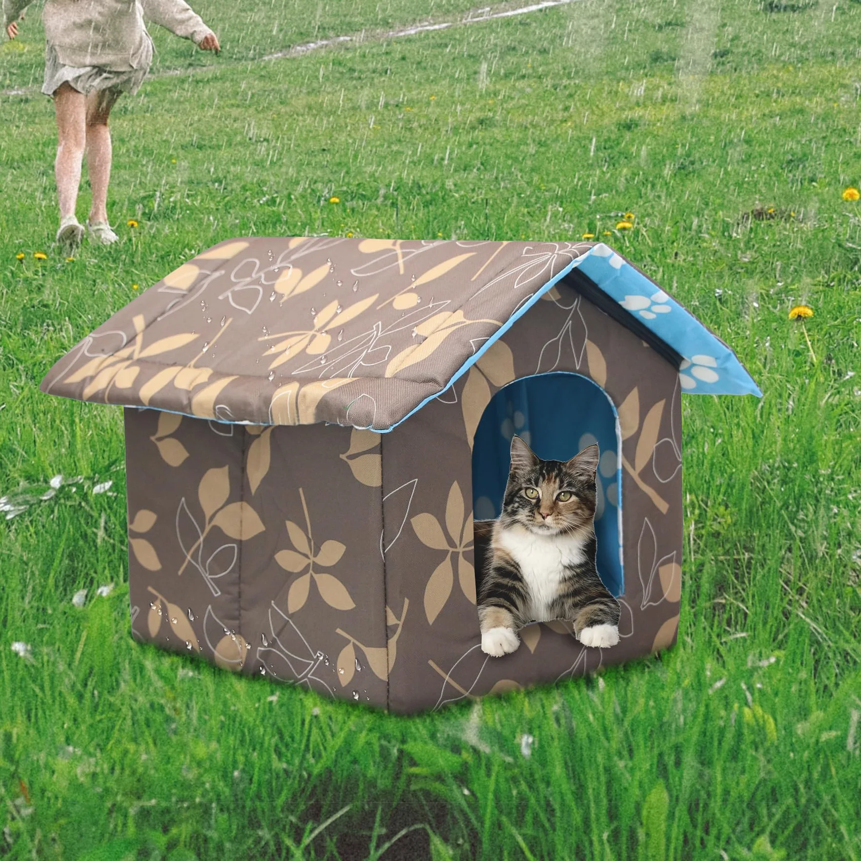 Casetta per Gatti per Esterni Rifugio Cuccia, Tenda Impermeabile Con Cuscino Rimovibile per Animali Domestici e Randagi