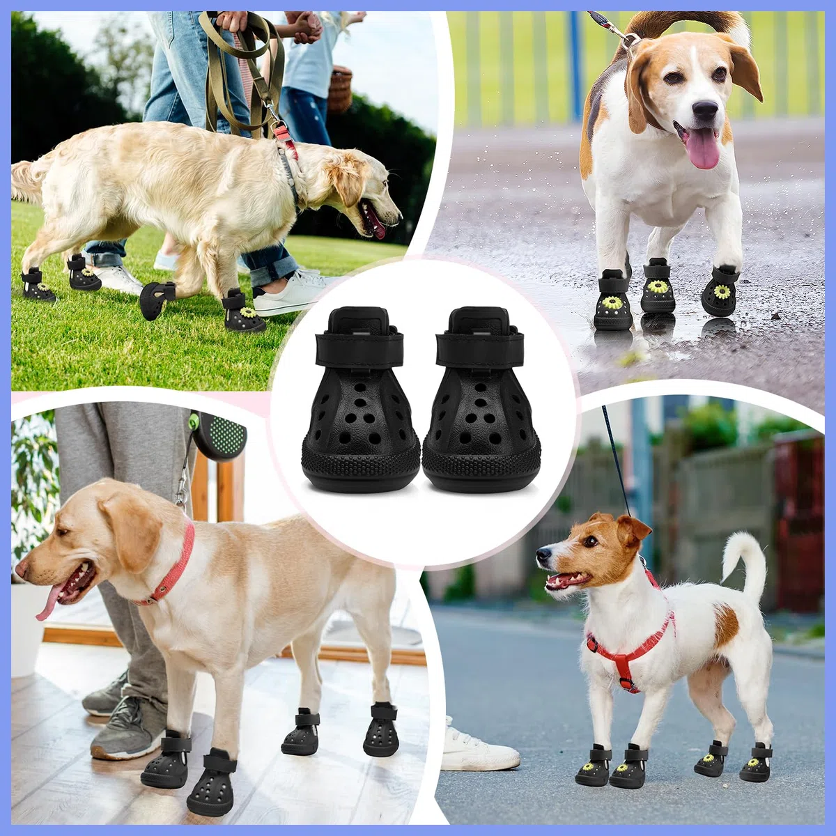 SlowTon Scarpe per cani per pavimenti caldi, sandali traspiranti antiscivolo per cani con strisce riflettenti, facili da indossare e togliere, facili da pulire