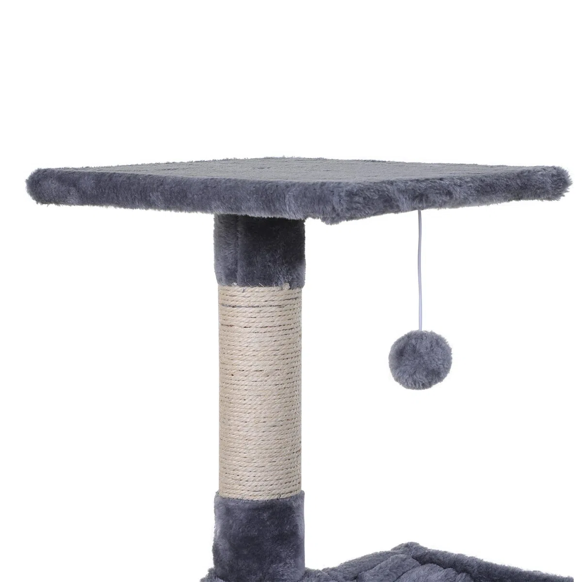 PawHut Albero Tiragraffi per Gatti Multilivello, Gioco per Gatti con Amaca e Pallina Appesa in Legno e Peluche, 50x36x70cm, Grigio