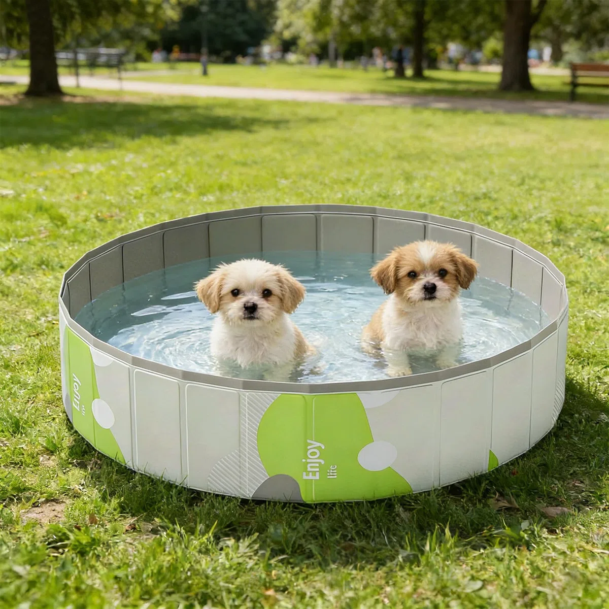 Piscina Pieghevole In PVC per Animali Domestici, Piscina per Cani Portatile (120 x 30 Cm), per Cani, Cuccioli, Gatti, Bianco-Verde